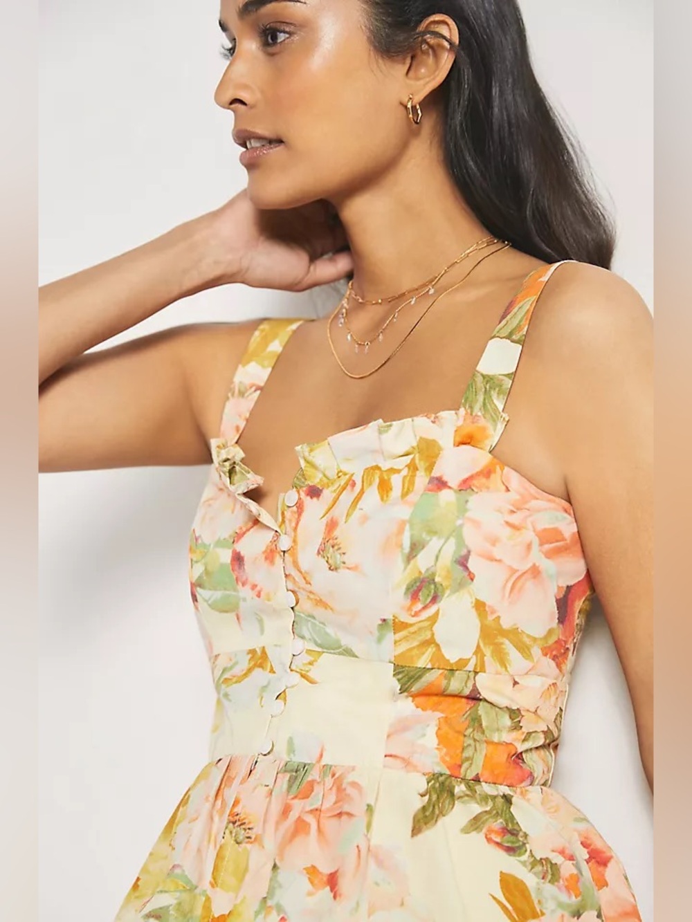 Maeve by Anthropologie Colorful Floral Ruffle Detail Button Detail Blouse M
